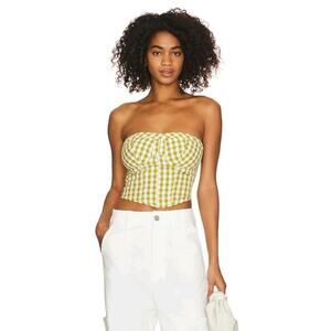 Free People Lalaini Tube Top Green Gingham Size XL Fairy Granola Garden Festival